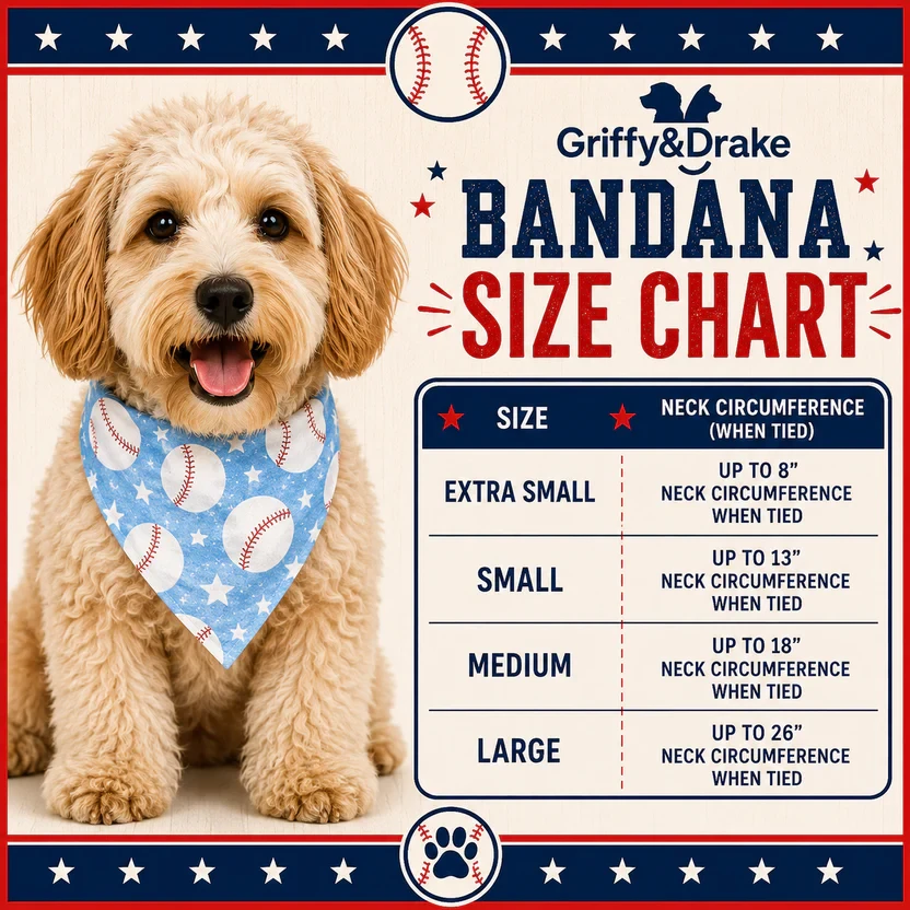 Bandana size chart — XS through Large by neck circumference